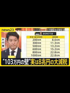[x]国民民主党「103万円の壁」を178万円に引き上げ案 実は“8兆円”の大減税 財源どうする？【news23】｜TBS NEWS DIG ...